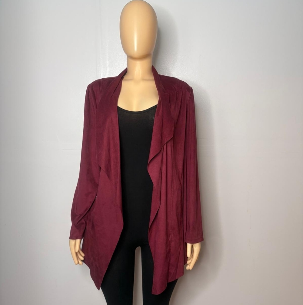 Jones Studio Woman's Burgundy Open Front Cardigan Size US/S